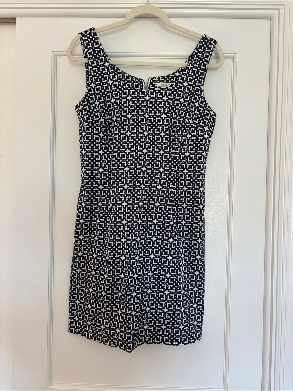 Laundry by Design Navy and White Patterned Mini Sheath Dress